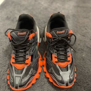 Balenciaga Men’s Track 2 Sneakers, black and orange, size 10